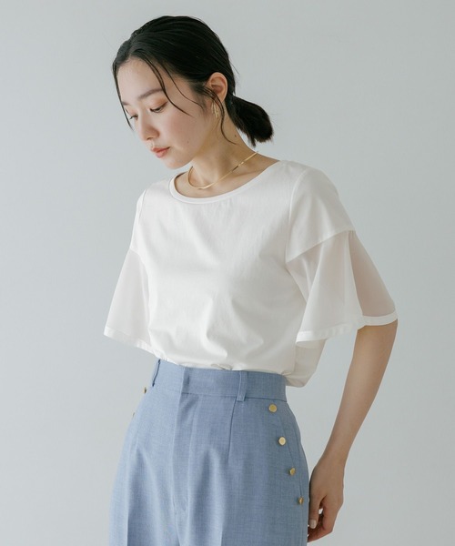 Andemiu(アンデミュウ)の「ソデフハクカットソー659216(Tシャツ/カットソー・レディース・ライトグレー/ブラック/オフホワイト/サーモンピンク・FREE)」の22枚目の写真