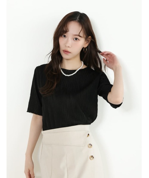fifth(フィフス)の「ウェーブジャガードクルーネックTシャツ(Tシャツ/カットソー・レディース・アイボリー/ブラック/ラベンダー・M)」の1枚目の写真