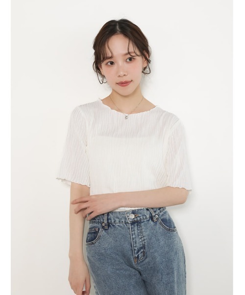 fifth(フィフス)の「ウェーブジャガードクルーネックTシャツ(Tシャツ/カットソー・レディース・アイボリー/ブラック/ラベンダー・M)」の4枚目の写真
