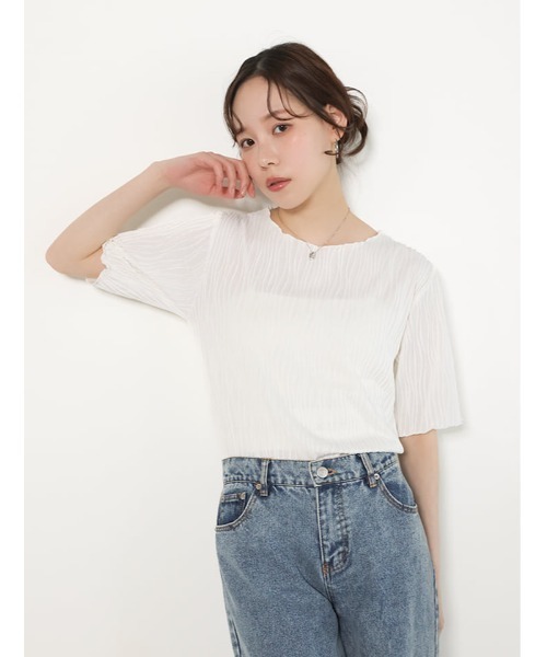 fifth(フィフス)の「ウェーブジャガードクルーネックTシャツ(Tシャツ/カットソー・レディース・アイボリー/ブラック/ラベンダー・M)」の5枚目の写真