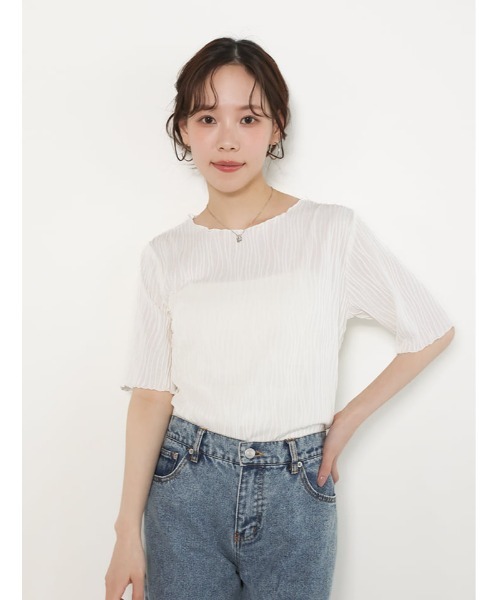 fifth(フィフス)の「ウェーブジャガードクルーネックTシャツ(Tシャツ/カットソー・レディース・アイボリー/ブラック/ラベンダー・M)」の6枚目の写真