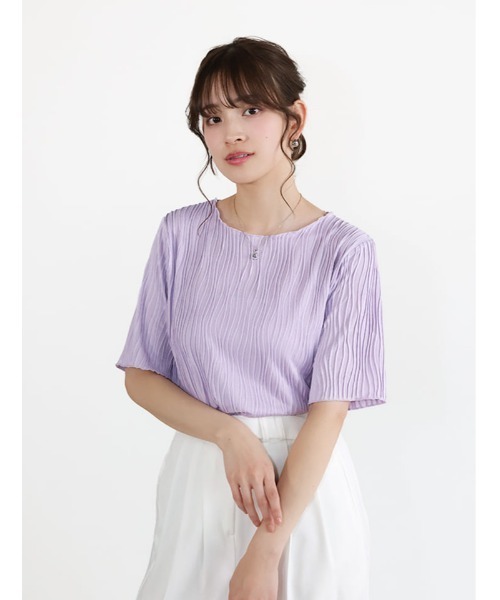 fifth(フィフス)の「ウェーブジャガードクルーネックTシャツ(Tシャツ/カットソー・レディース・アイボリー/ブラック/ラベンダー・M)」の22枚目の写真