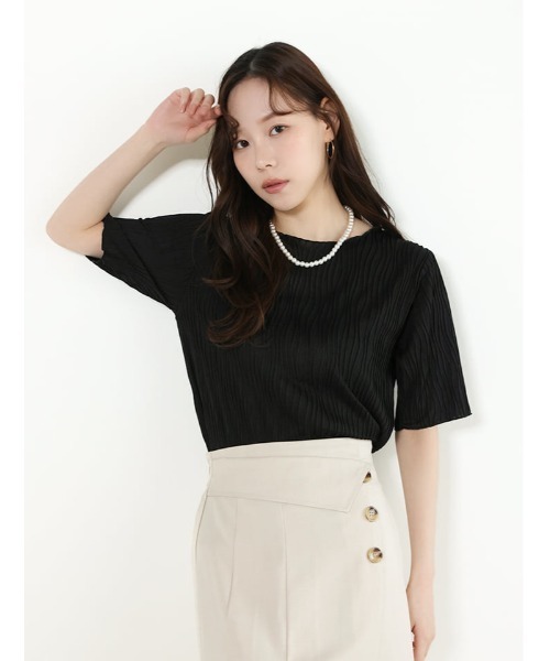fifth(フィフス)の「ウェーブジャガードクルーネックTシャツ(Tシャツ/カットソー・レディース・アイボリー/ブラック/ラベンダー・M)」の16枚目の写真