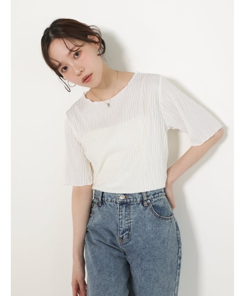fifth(フィフス)の「ウェーブジャガードクルーネックTシャツ(Tシャツ/カットソー・レディース・アイボリー/ブラック/ラベンダー・M)」の8枚目の写真