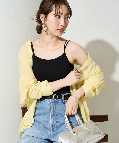 FREAK'S STORE（フリークスストア）の「限定展開　<抗菌防臭・接触冷感・UVカット>バンブー カップ 付き キャミソール（キャミソール・レディース・ベージュ/ブラック/ブルー/オフホワイト/レッド/ブラウン・ﾌﾘ-）」の22枚目の写真