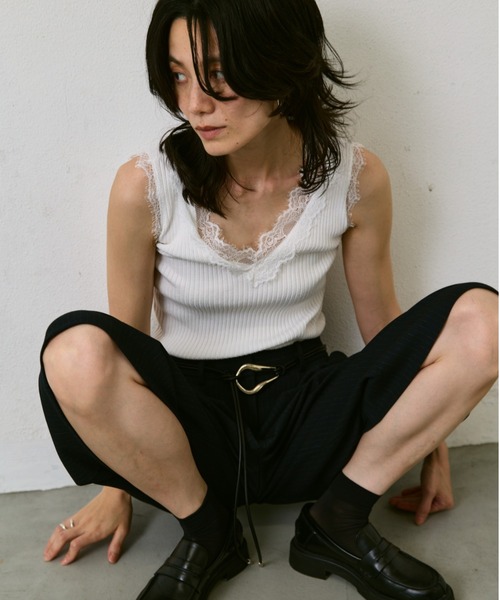 AIC.(エーアイシー)の「レーストリミングリブタンクトップ(タンクトップ・レディース・オフホワイト/ブラック/ブルー/ダークブラウン・FREE)」の13枚目の写真