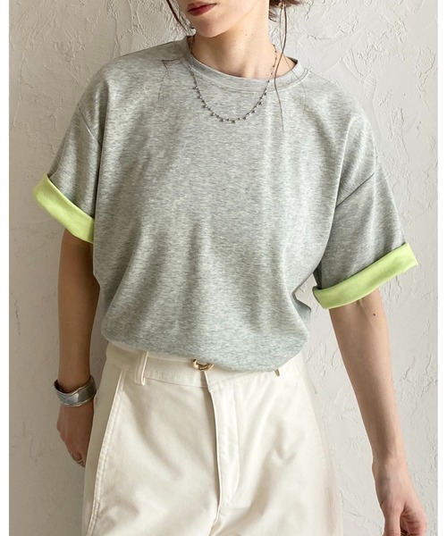 She's Closet(シーズクローゼット)の「半袖 バイカラー配色 袖ロールアップ Tシャツ(Tシャツ/カットソー・レディース・ブラック/グレー/ブルー/オフホワイト・FREE)」の18枚目の写真