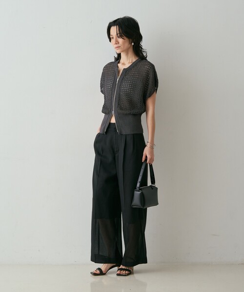 qualite(カリテ)の「ZIP UP 透かしニット 春服 夏服 羽織り シアー(ニット/セーター・レディース・ブラウン/チャコールグレー/オフホワイト・フリー)」の7枚目の写真