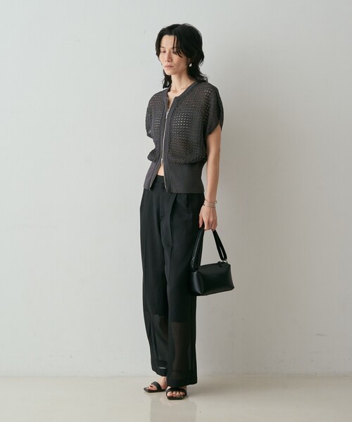 qualite(カリテ)の「ZIP UP 透かしニット 春服 夏服 羽織り シアー(ニット/セーター・レディース・ブラウン/チャコールグレー/オフホワイト・フリー)」の8枚目の写真