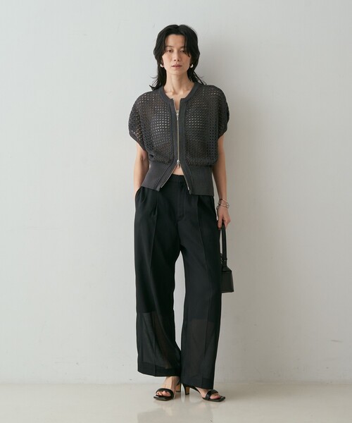 qualite(カリテ)の「ZIP UP 透かしニット 春服 夏服 羽織り シアー(ニット/セーター・レディース・ブラウン/チャコールグレー/オフホワイト・フリー)」の9枚目の写真