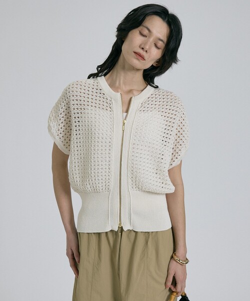 qualite(カリテ)の「ZIP UP 透かしニット 春服 夏服 羽織り シアー(ニット/セーター・レディース・ブラウン/チャコールグレー/オフホワイト・フリー)」の13枚目の写真
