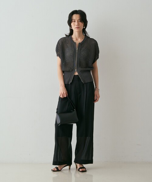 qualite(カリテ)の「ZIP UP 透かしニット 春服 夏服 羽織り シアー(ニット/セーター・レディース・ブラウン/チャコールグレー/オフホワイト・フリー)」の19枚目の写真