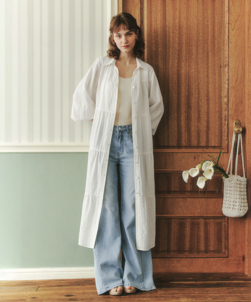 ZEROSTREET（ゼロストリート）の「[2カラー] ロングソフトシャツワンピース（ワンピース・レディース・アイボリー/ブラック・SMALL/MEDIUM）」の3枚目の写真