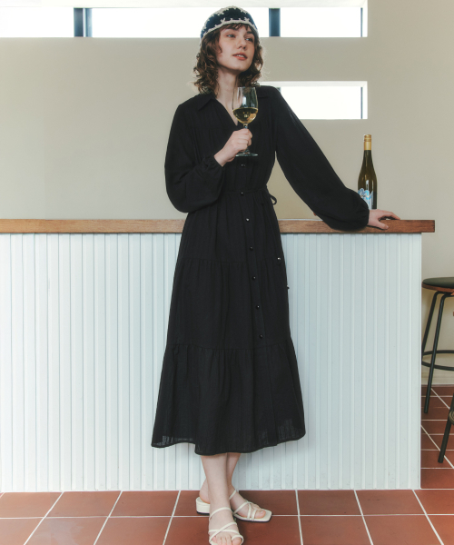 ZEROSTREET（ゼロストリート）の「[2カラー] ロングソフトシャツワンピース（ワンピース・レディース・アイボリー/ブラック・SMALL/MEDIUM）」の6枚目の写真