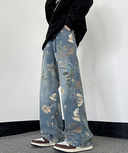GAULTIER JEANS 花柄スラックス ブルー ルーズシルエット花柄デニムパンツ（デニムパンツ）｜Ressaca