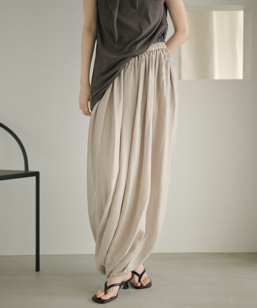 LAULEN(ローレン)の「draped gather skirt /ドレープギャザースカート(スカート・レディース・グレー/アイボリー・FREE)」の1枚目の写真