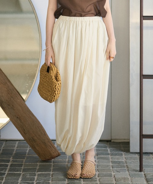 LAULEN(ローレン)の「draped gather skirt /ドレープギャザースカート(スカート・レディース・グレー/アイボリー・FREE)」の2枚目の写真