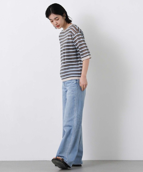 audrey and john wad（オードリーアンドジョンワッド）の「シアーマルチボーダー５分袖ニット（ニット/セーター・レディース・ブルー系/ベージュ系・FREE）」の12枚目の写真