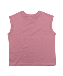 シンプル袖なしTシャツ-グレイッシュピンク