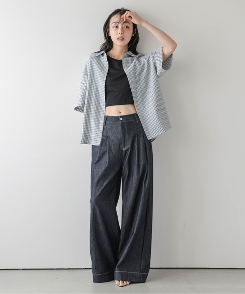AMELY（エミリー）の「ハーフスリーブ サマーシャツ（シャツ/ブラウス・レディース・ブルー系/ピンク系/ベージュ系2/ベージュ系1・フリー）」の11枚目の写真