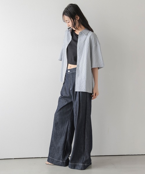 AMELY（エミリー）の「ハーフスリーブ サマーシャツ（シャツ/ブラウス・レディース・ブルー系/ピンク系/ベージュ系2/ベージュ系1・フリー）」の12枚目の写真