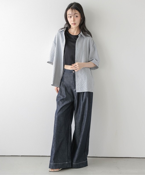 AMELY（エミリー）の「ハーフスリーブ サマーシャツ（シャツ/ブラウス・レディース・ブルー系/ピンク系/ベージュ系2/ベージュ系1・フリー）」の13枚目の写真