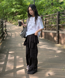 Button tab mini skirt pants set CHARCOAL（その他パンツ）｜Miseki