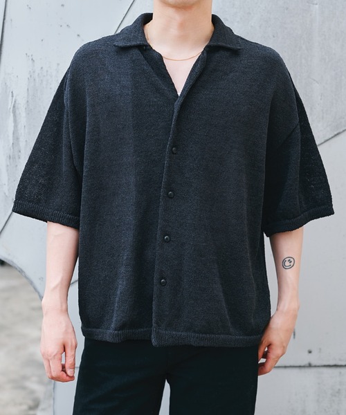 alvana(アルヴァナ)の「WASHI OPEN COLLAR SHIRTS KNIT(シャツ/ブラウス・メンズ・ブラック/ダークブラウン・3/2)」の7枚目の写真