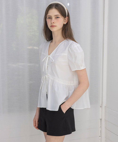 LAUTREDE MIN（ロートルドミン）の「Two ribbon Blouse（シャツ/ブラウス・レディース・ホワイト・SMALL/MEDIUM）」の2枚目の写真