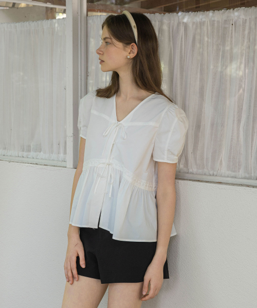 LAUTREDE MIN（ロートルドミン）の「Two ribbon Blouse（シャツ/ブラウス・レディース・ホワイト・SMALL/MEDIUM）」の3枚目の写真