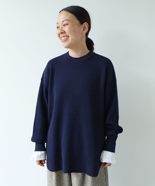 yuni(ユニ )の「Cotton waffle long sleeves pullover(ニット/セーター・レディース・ホワイト/ベージュ/ネイビー/グレー・FREE)」の4枚目の写真