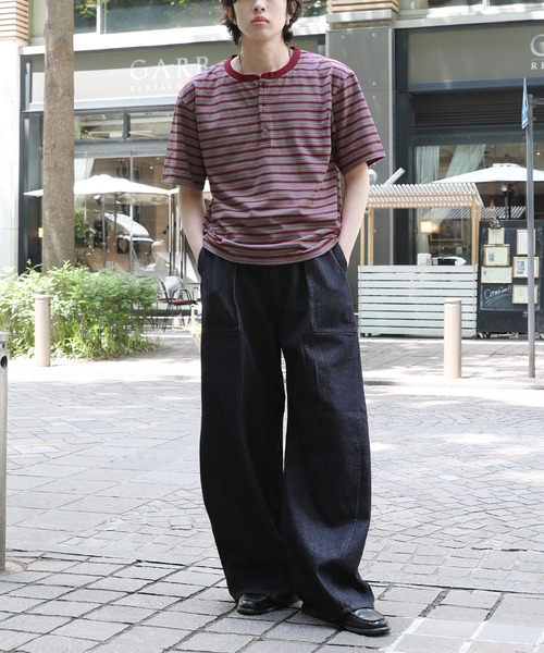NAKER(ネイカー)の「ヘンリーネックボーダーTシャツ(Tシャツ/カットソー・メンズ・レッド/ネイビー・M/XL/S/L)」の14枚目の写真