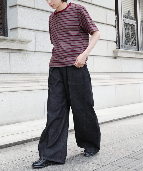 NAKER(ネイカー)の「ヘンリーネックボーダーTシャツ(Tシャツ/カットソー・メンズ・レッド/ネイビー・M/XL/S/L)」の15枚目の写真
