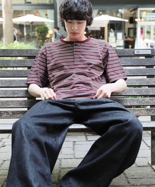 NAKER(ネイカー)の「ヘンリーネックボーダーTシャツ(Tシャツ/カットソー・メンズ・レッド/ネイビー・M/XL/S/L)」の12枚目の写真