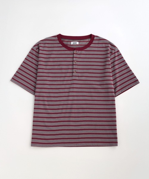 NAKER(ネイカー)の「ヘンリーネックボーダーTシャツ(Tシャツ/カットソー・メンズ・レッド/ネイビー・M/XL/S/L)」の22枚目の写真