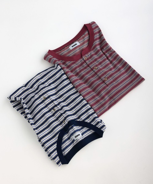 NAKER(ネイカー)の「ヘンリーネックボーダーTシャツ(Tシャツ/カットソー・メンズ・レッド/ネイビー・M/XL/S/L)」の18枚目の写真