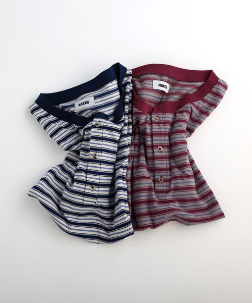 NAKER(ネイカー)の「ヘンリーネックボーダーTシャツ(Tシャツ/カットソー・メンズ・レッド/ネイビー・M/XL/S/L)」の19枚目の写真