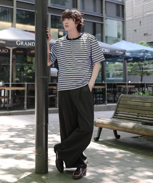 NAKER(ネイカー)の「ヘンリーネックボーダーTシャツ(Tシャツ/カットソー・メンズ・レッド/ネイビー・M/XL/S/L)」の7枚目の写真
