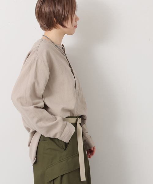 JOURNAL STANDARD LUXE(ジャーナルスタンダード ラックス)の「【HTS】COTTON LINEN HENRY NECK(シャツ/ブラウス・レディース・ネイビー/ベージュ・46)」の4枚目の写真