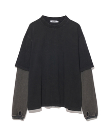 PARTIMENTO（パルティメント）の「ワッフルレイヤードロングスリーブブラック（Tシャツ/カットソー）」
