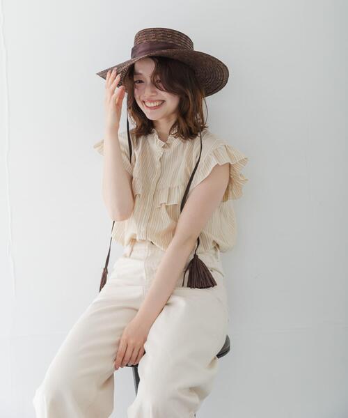URBAN RESEARCH Sonny Label(アーバンリサーチサニーレーベル)の「スタンドカラーフリルシャツブラウス(シャツ/ブラウス・レディース・ベージュ系その他/ブラック/ブルー・FREE)」の4枚目の写真