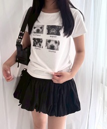 モノトーン子犬ショート丈半袖Tシャツ