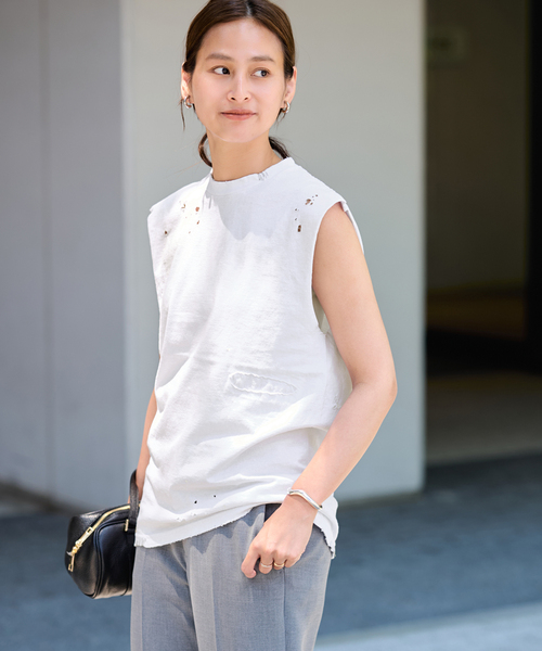 FRAMeWORK（フレームワーク）の「JOHNBULL/ジョンブル クラッシュノースリーブカットオフT（Tシャツ/カットソー・レディース・ブラウン/チャコールグレー/ホワイト・FREE）」の8枚目の写真