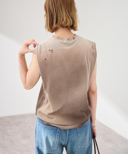 FRAMeWORK（フレームワーク）の「JOHNBULL/ジョンブル クラッシュノースリーブカットオフT（Tシャツ/カットソー・レディース・ブラウン/チャコールグレー/ホワイト・FREE）」の21枚目の写真