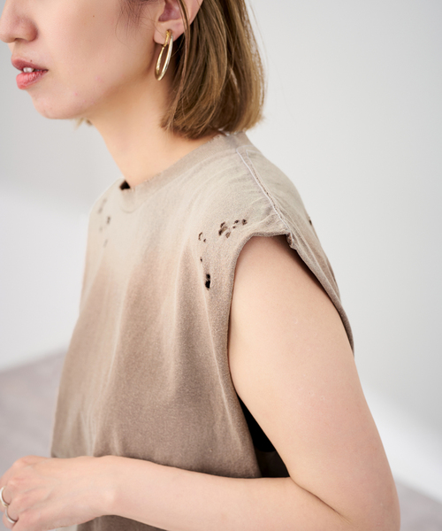FRAMeWORK（フレームワーク）の「JOHNBULL/ジョンブル クラッシュノースリーブカットオフT（Tシャツ/カットソー・レディース・ブラウン/チャコールグレー/ホワイト・FREE）」の22枚目の写真