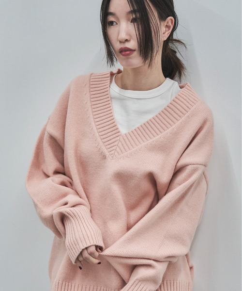 feepur(フェピュール)の「【ハンドウォッシャブル】ルーズVニット(ニット/セーター・レディース・ブラック/グレー/アイボリー/ピンク/イエロー・MEDIUM)」の5枚目の写真