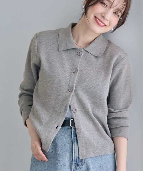 Viola e Viola(ヴィオラエヴィオラ)の「洗える!衿付きニットカーデ(カーディガン/ボレロ・レディース・杢グレー/ブラック/レッド・M/L/LL)」の12枚目の写真