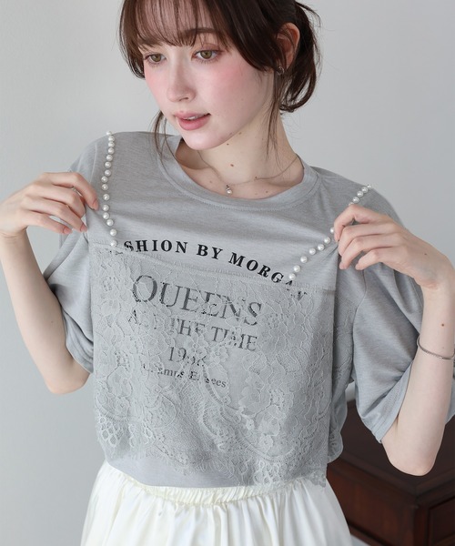 BLUEEAST(ブルーイースト)の「パールレースドッキングロゴTシャツ(Tシャツ/カットソー・レディース・ホワイト/ブラック/グレー・MEDIUM)」の3枚目の写真