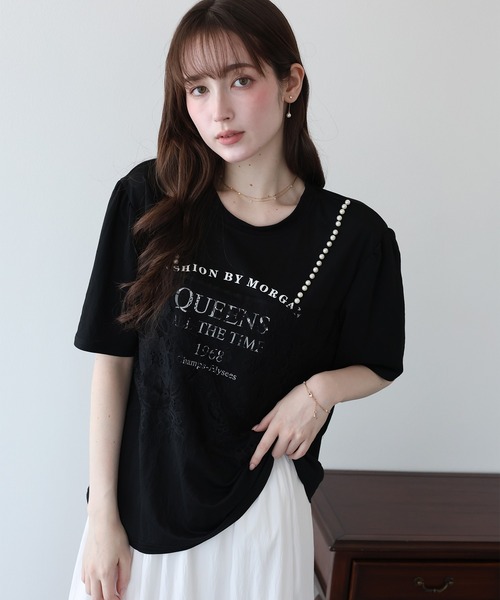 BLUEEAST(ブルーイースト)の「パールレースドッキングロゴTシャツ(Tシャツ/カットソー・レディース・ホワイト/ブラック/グレー・MEDIUM)」の2枚目の写真