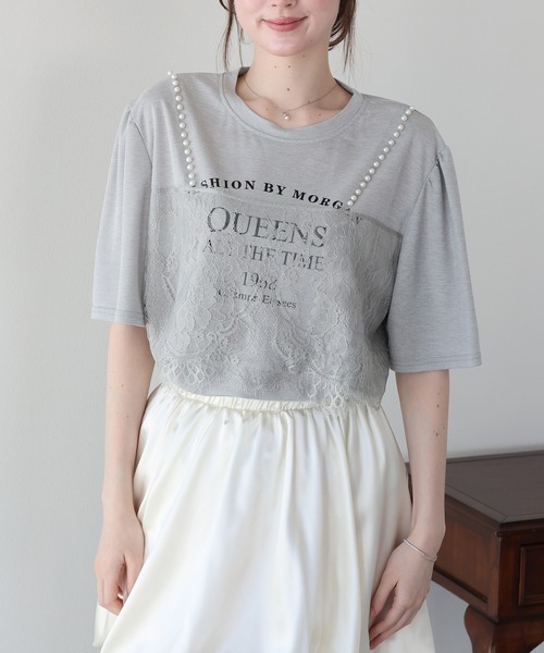 BLUEEAST(ブルーイースト)の「パールレースドッキングロゴTシャツ(Tシャツ/カットソー・レディース・ホワイト/ブラック/グレー・MEDIUM)」の8枚目の写真